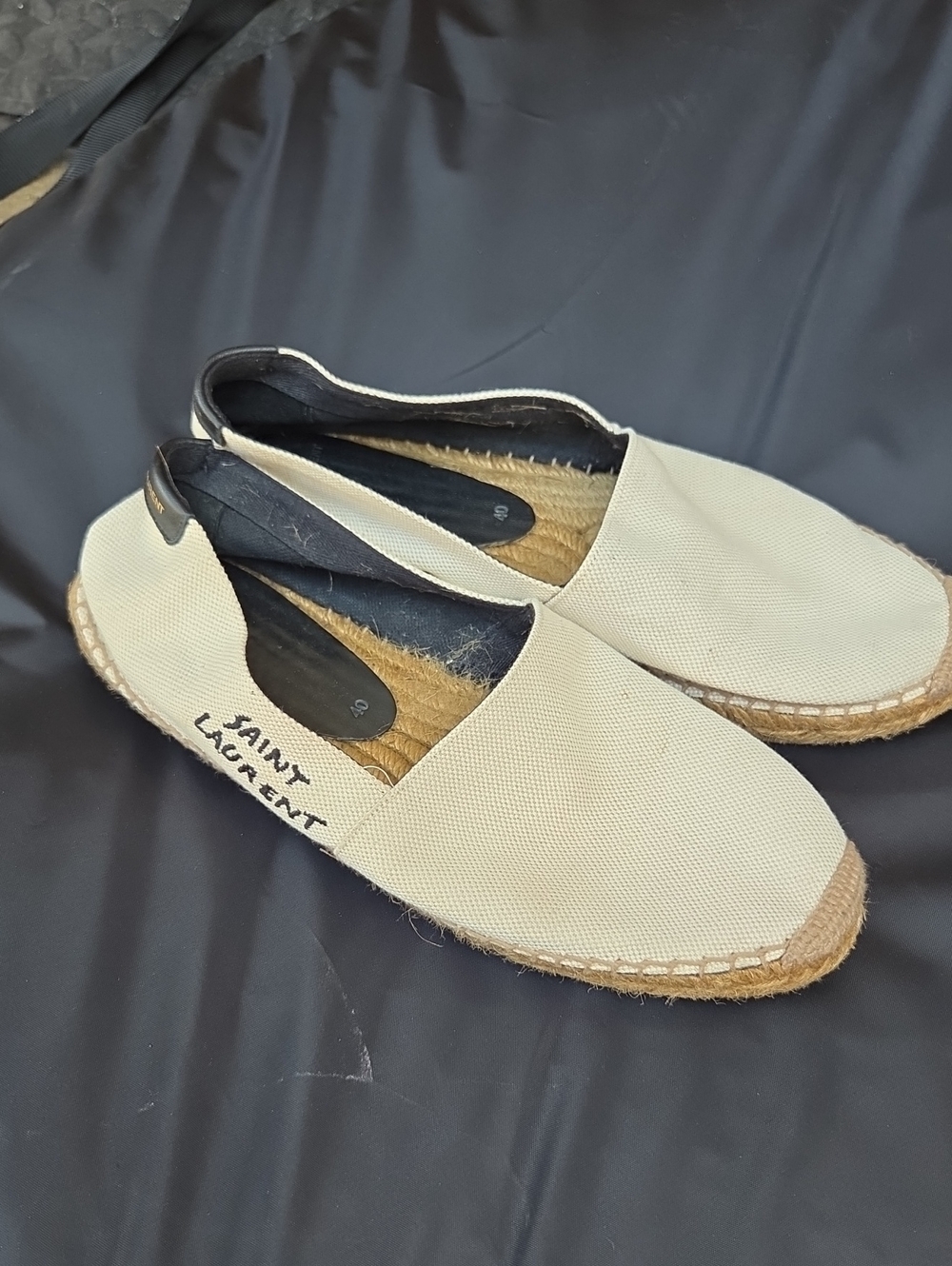 Saint Laurent Cream Canvas Espadrille Slingbacks